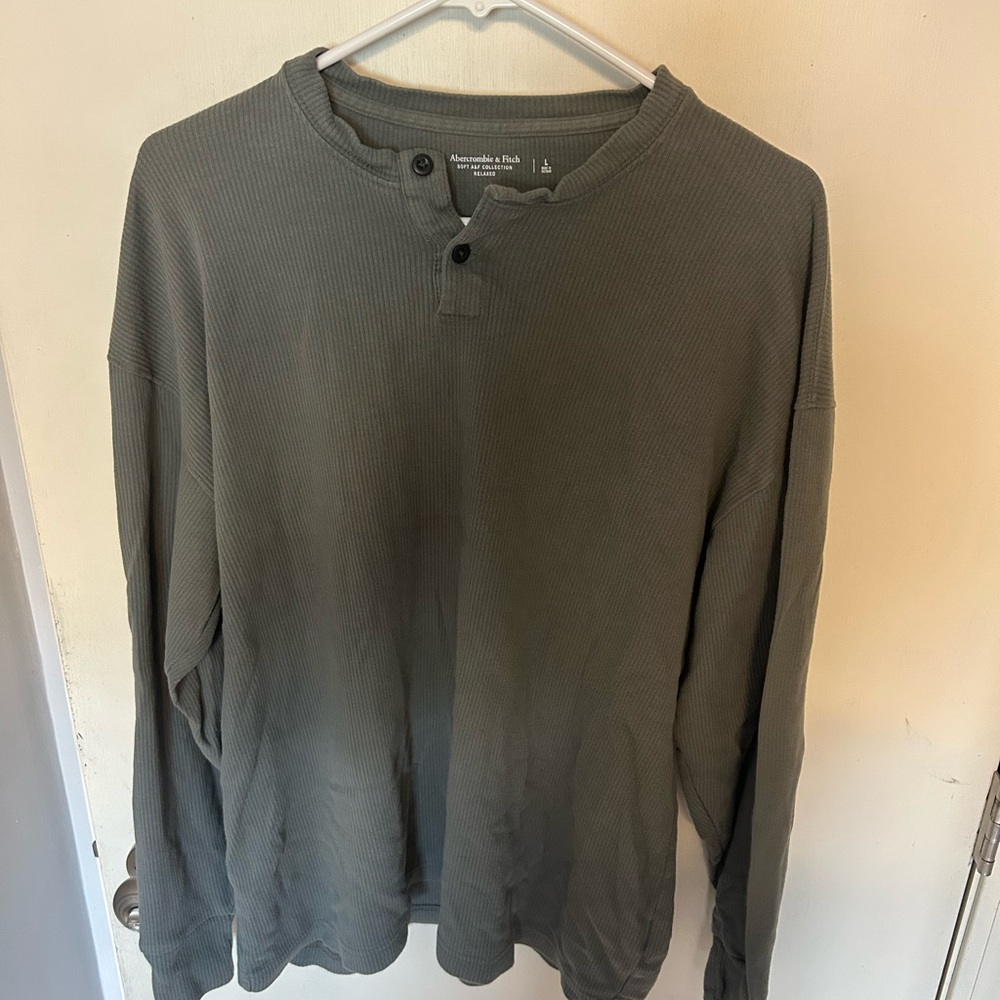 Abercrombie & Fitch Men's Olive Long Sleeve Henley